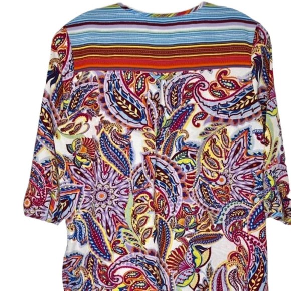 Fig & Flower Textured Paisley Striped Tunic - Red/Blue on White - S - Picture 6 of 10